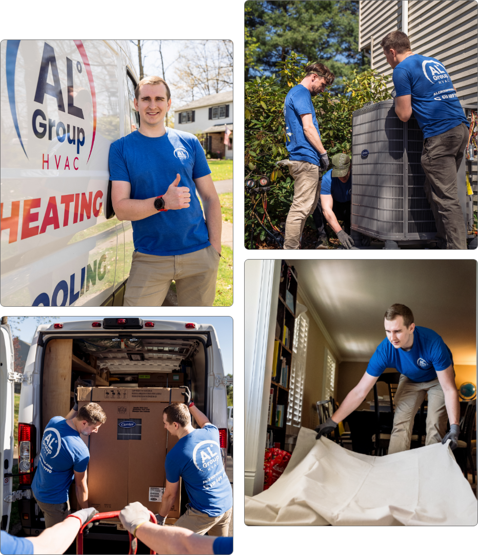 Workers standing in front of AL Group's work van