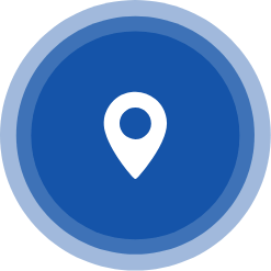 circular blue badge with a location icon in it
