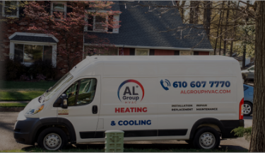 van in front of a customer's house